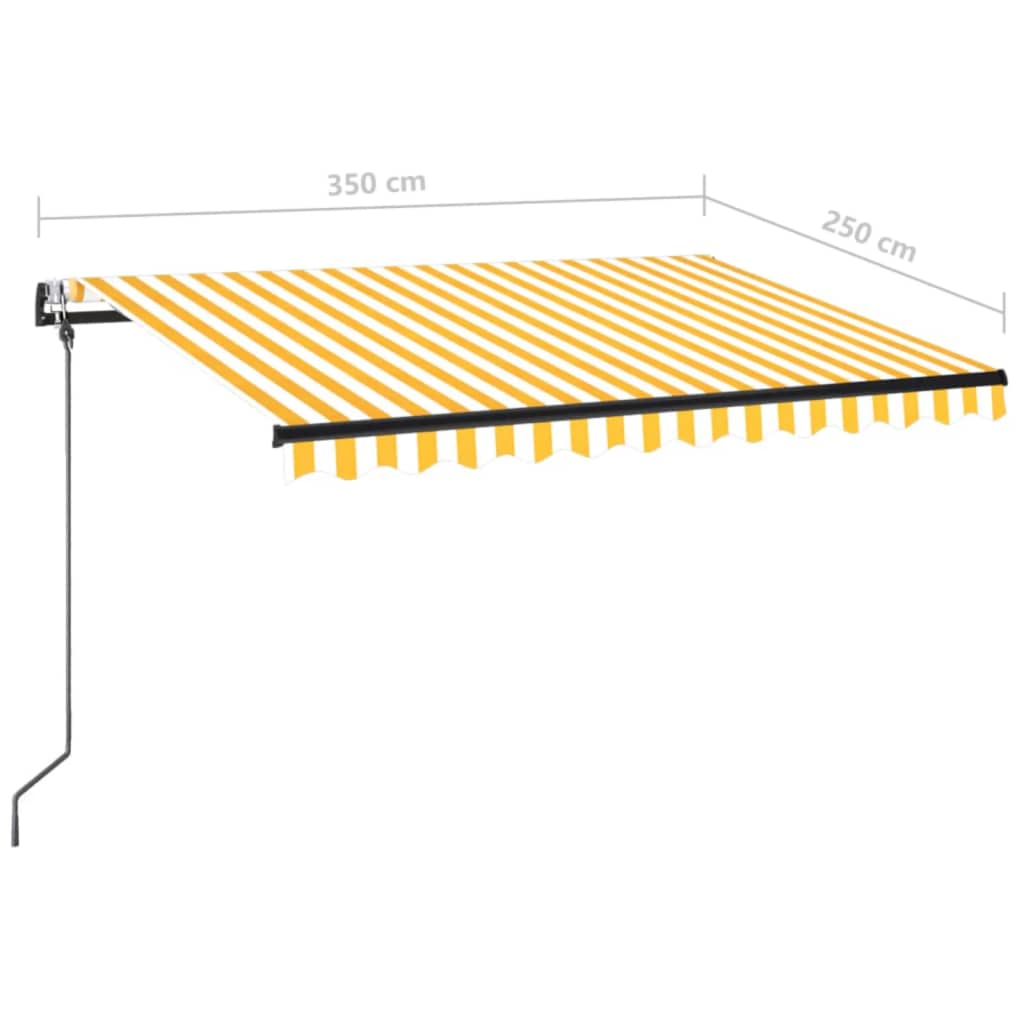 Einziehbare Markise LED/Windsensor 350x250cm gelb und weiß.