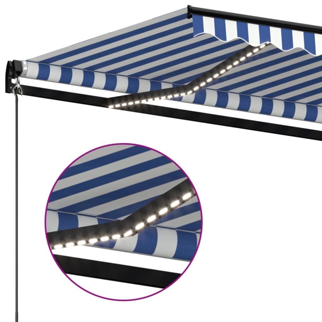 Retractable awning with LED 450x300cm blue and white