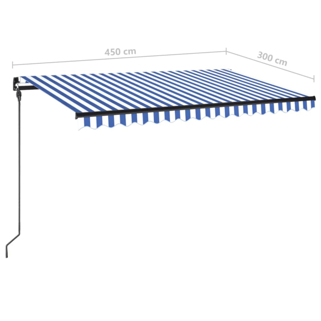 Retractable awning with LED 450x300cm blue and white