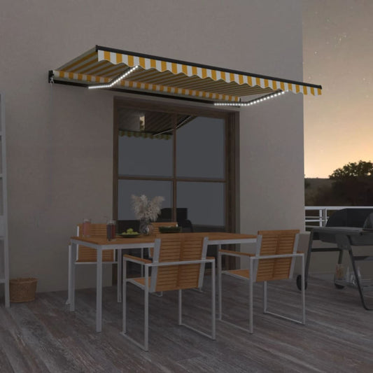 Retractable awning with LED 450x300cm yellow-white