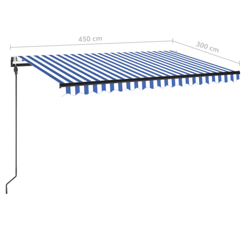 Retractable awning LED/wind sensor 450x300 cm blue and white.