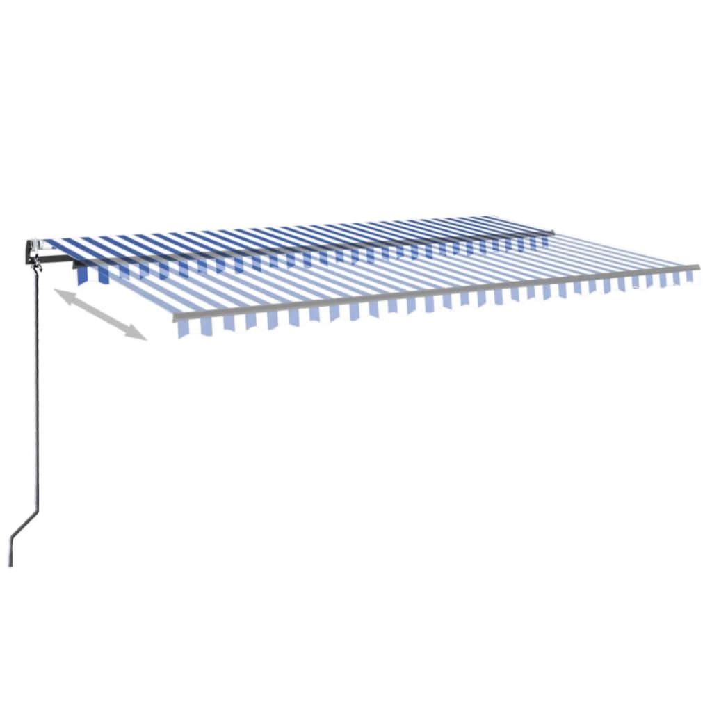 Retractable awning LED/wind sensor 500x300 cm blue and white.