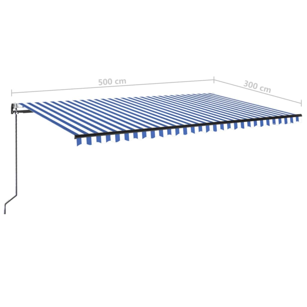 Retractable awning LED/wind sensor 500x300 cm blue and white.