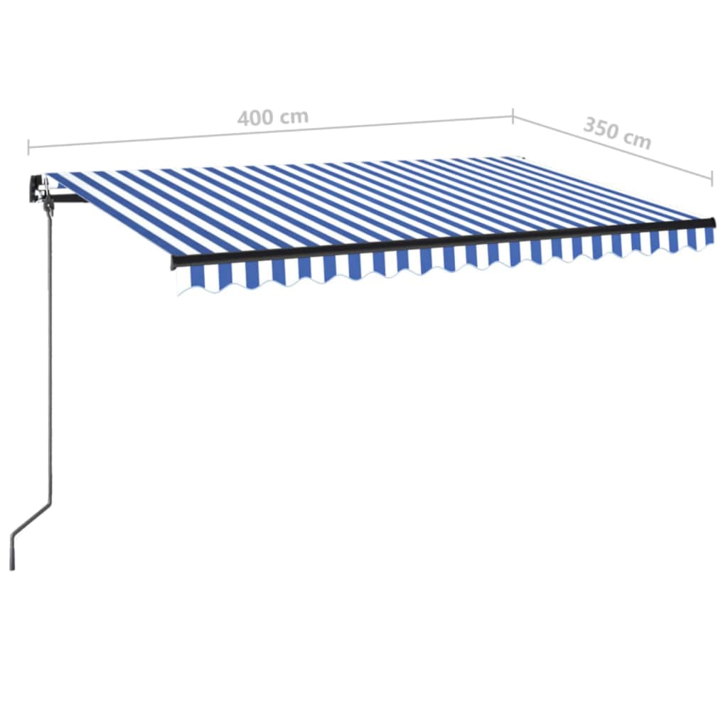 Manuaalisesti sisäänkelattava markiisi 400x350 cm sinivalkoinen