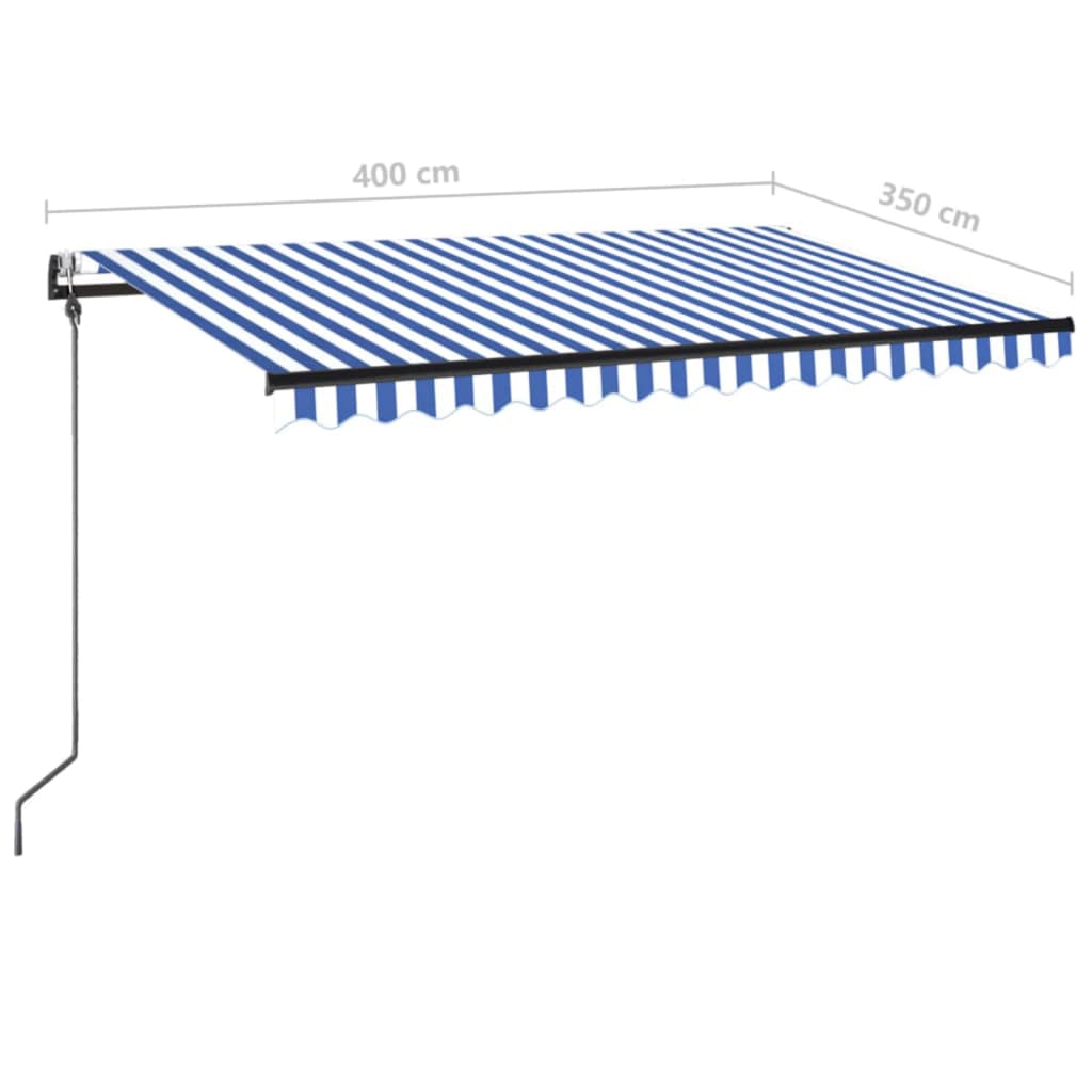 Automaattisesti sisäänkelattava markiisi 400x350 cm sinivalk.