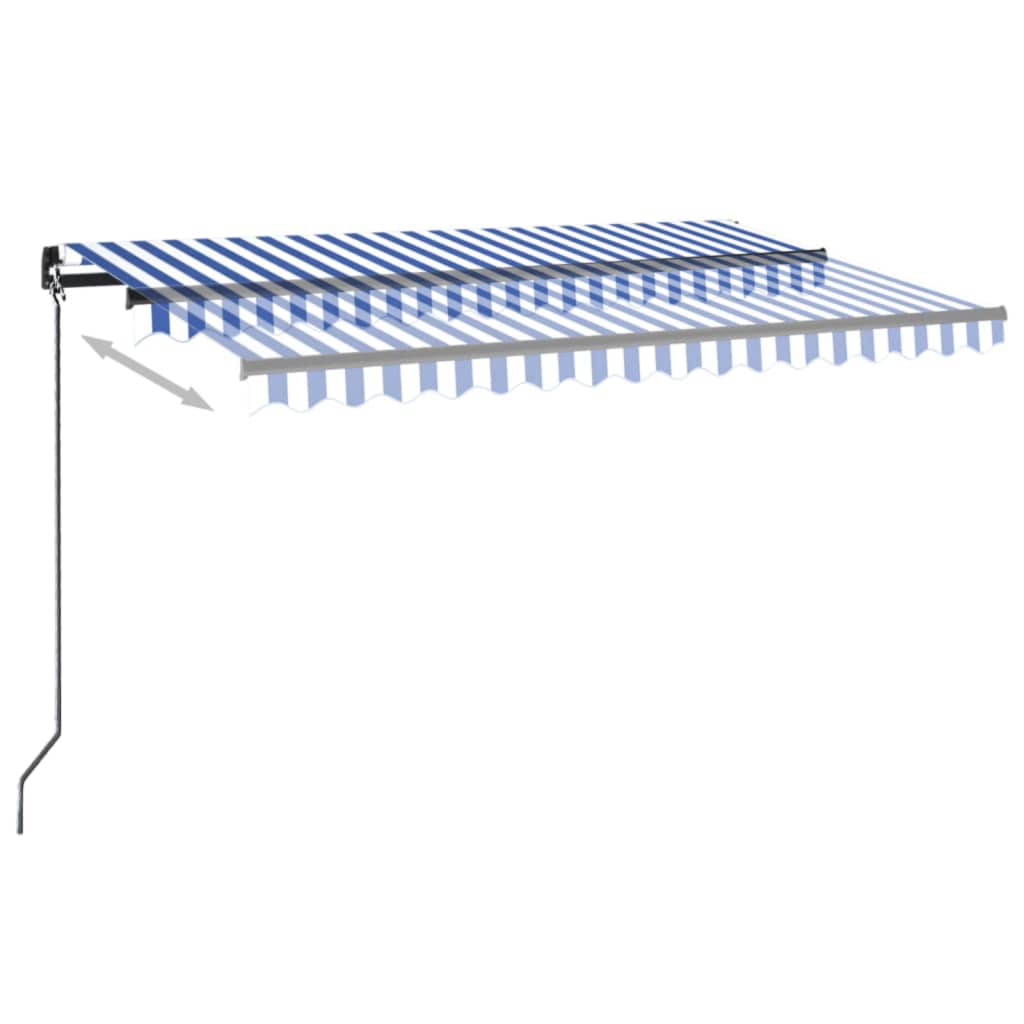 Retractable awning LED/wind sensor 400x350 cm blue and white.