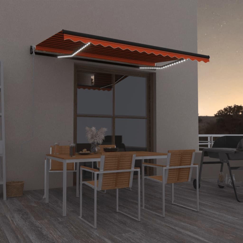 Retractable awning LED/wind sensor 400x350cm orange/brown.