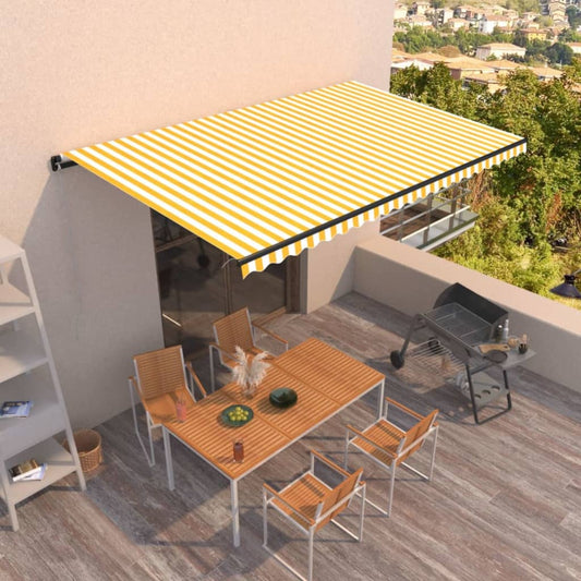 Manually retractable awning 500x350 cm yellow and white.