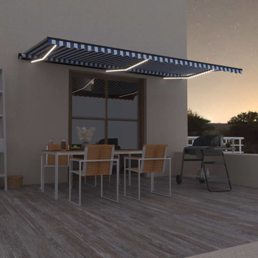 Retractable awning with LED 600x350 cm blue and white