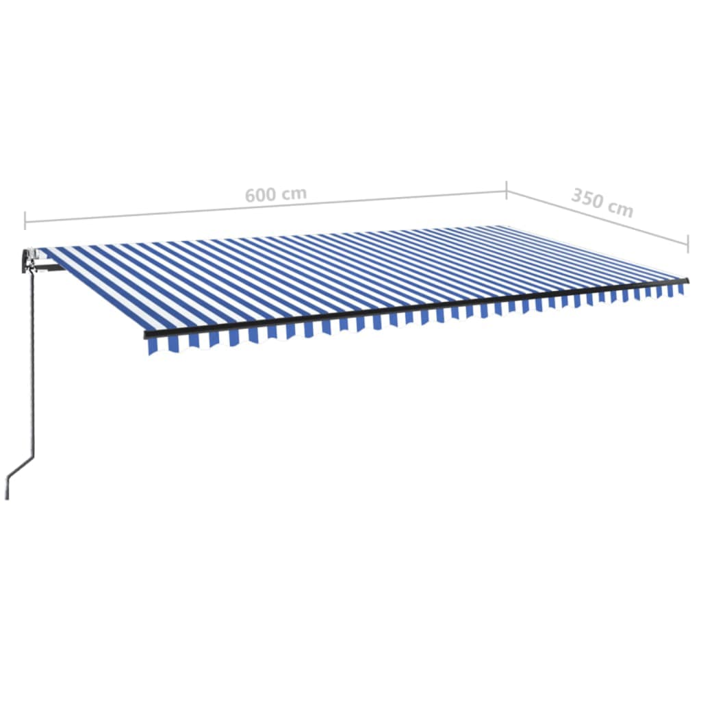 Automaattisesti sisäänkelattava markiisi 600x350 cm sinivalk.