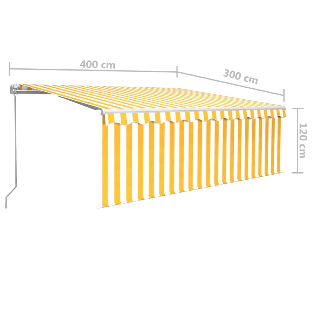 Manuaalisesti kelattava markiisi verhot/LED 4x3m keltavalkoinen