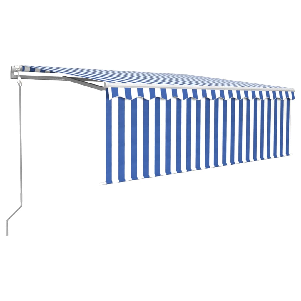 Automatic retractable awning curtains 4x3 m blue and white