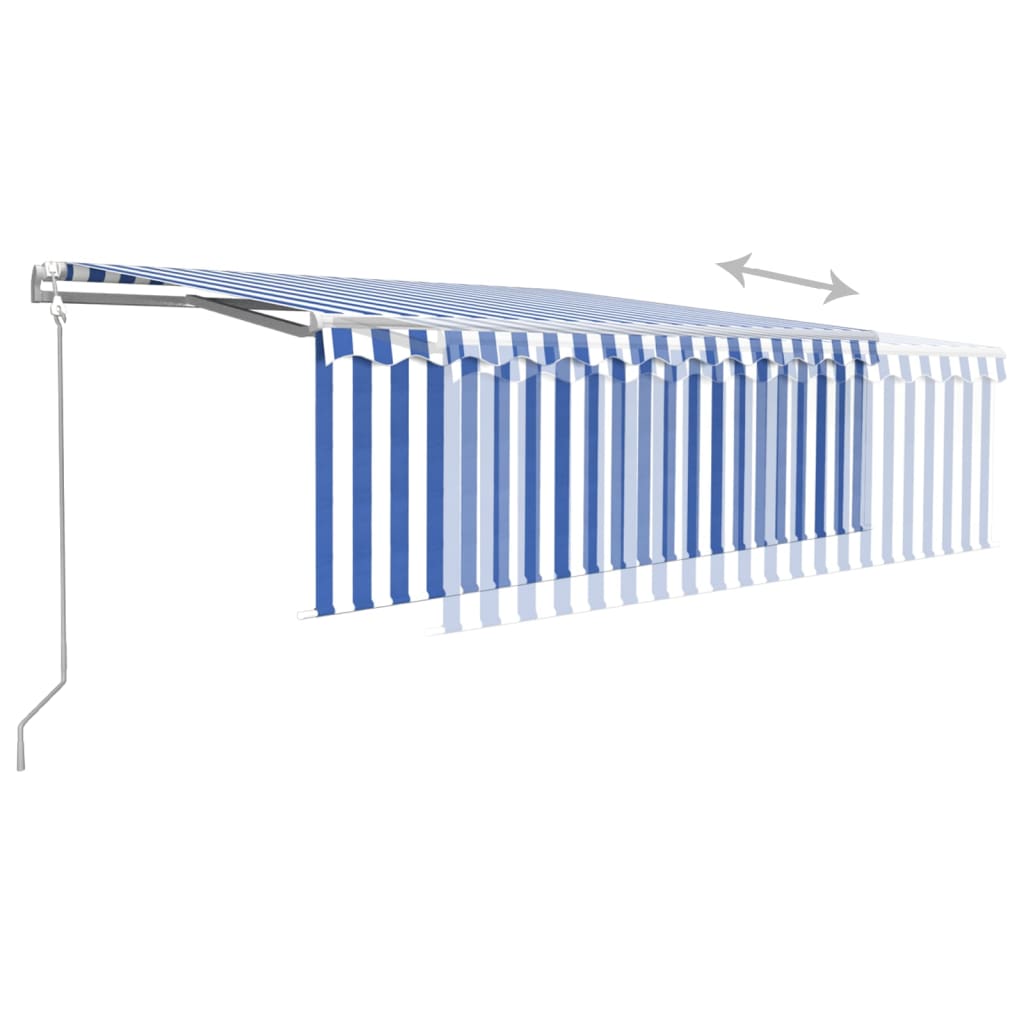 Automatic retractable awning curtains 4x3 m blue and white