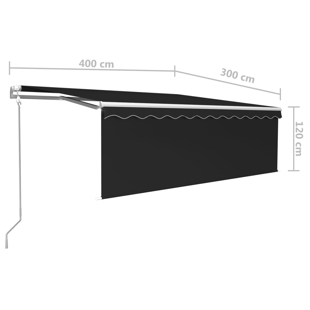 Retractable awning curtain/LED/windproof 4x3 m anthracite