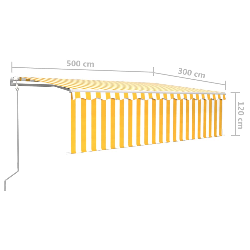 Automaattimarkiisi verho/LED/tuulisensori 5x3 m keltavalkoinen