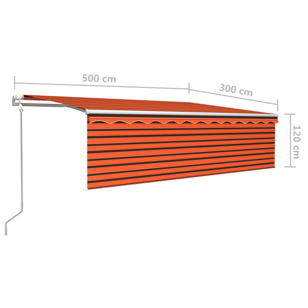 Automaattimarkiisi verho/LED/tuulisens 5x3 m oranssiruskea