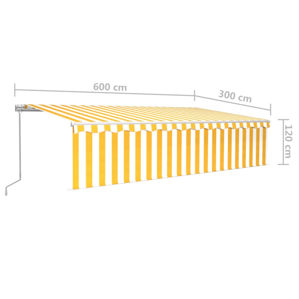 Käsin sisäänkelattava markiisi verhot/LED 6x3 m keltavalkoinen