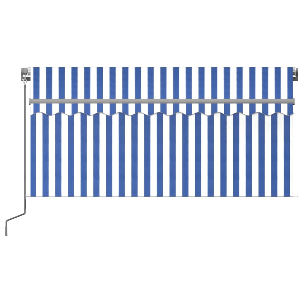 Manuaalisesti kelattava markiisi verho/LED 3x2,5m sinivalkoinen