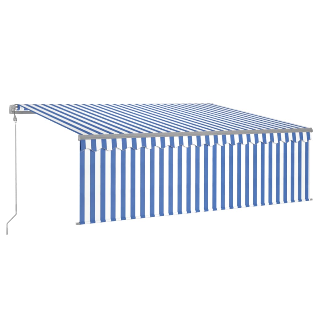 Retractable awning curtain/LED/wind sensor 4x3 m blue and white.