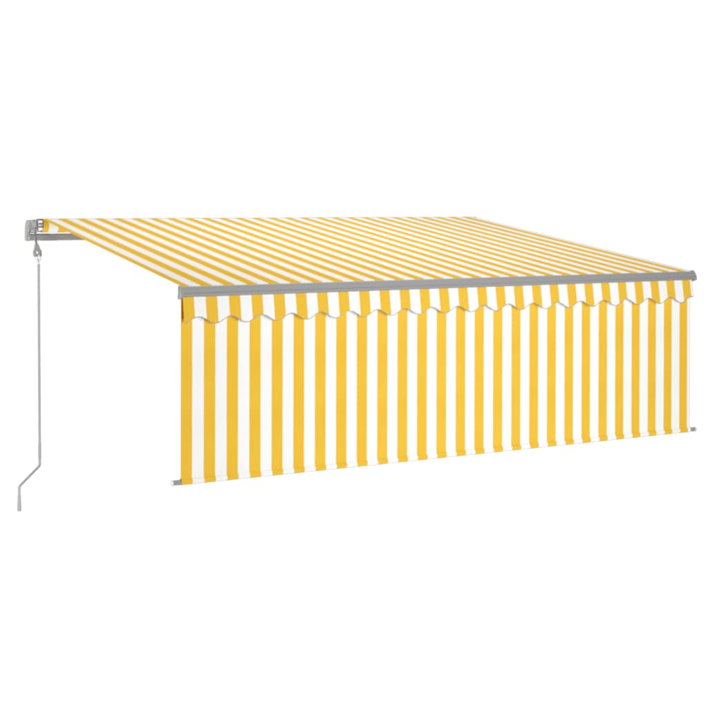 Automatically retractable awning with curtains 4.5x3 m yellow and white.