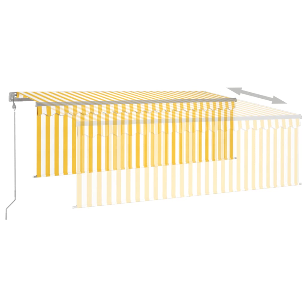 Automatically retractable awning with curtains 4.5x3 m yellow and white.