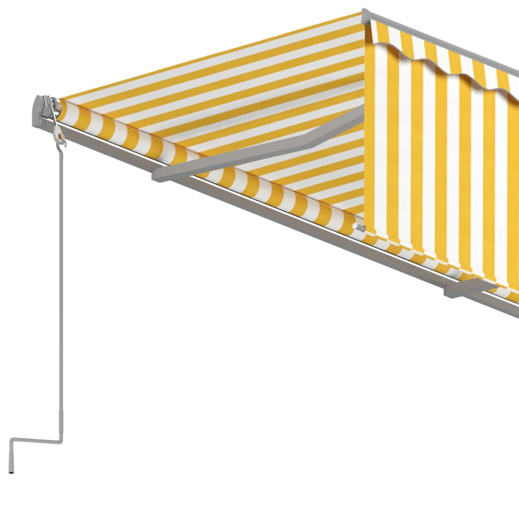 Automatically retractable awning with curtains 4.5x3 m yellow and white.