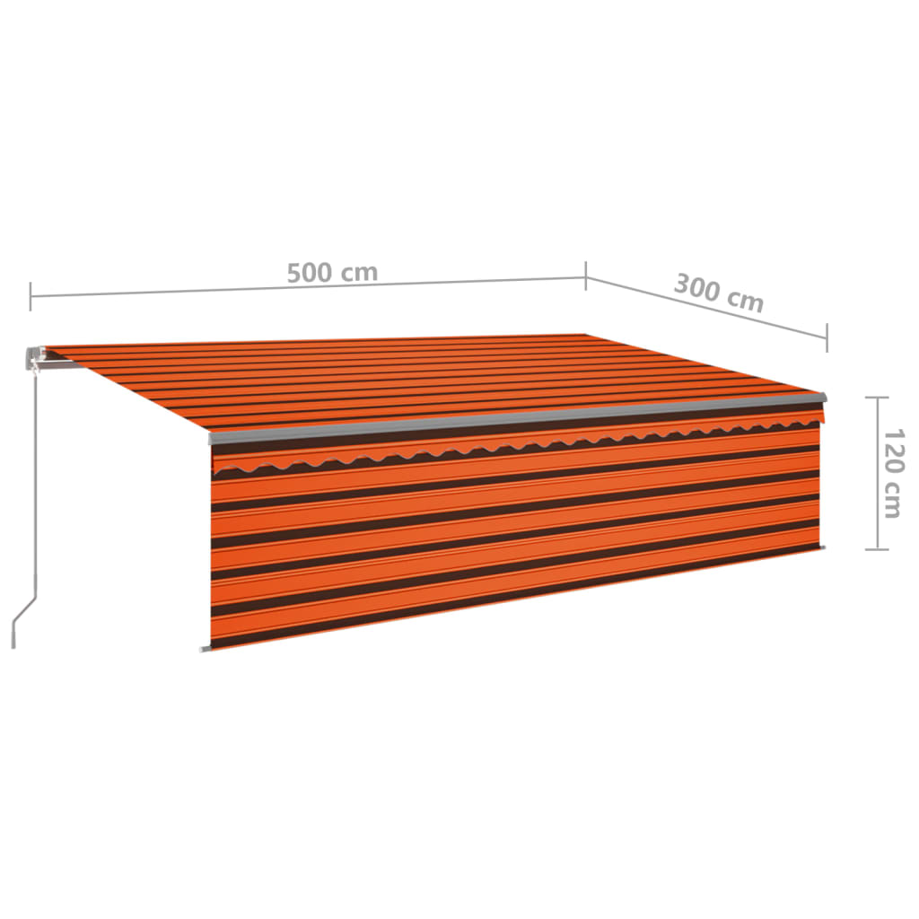 Manuaalisesti kelattava markiisi verholla 5x3 m oranssiruskea