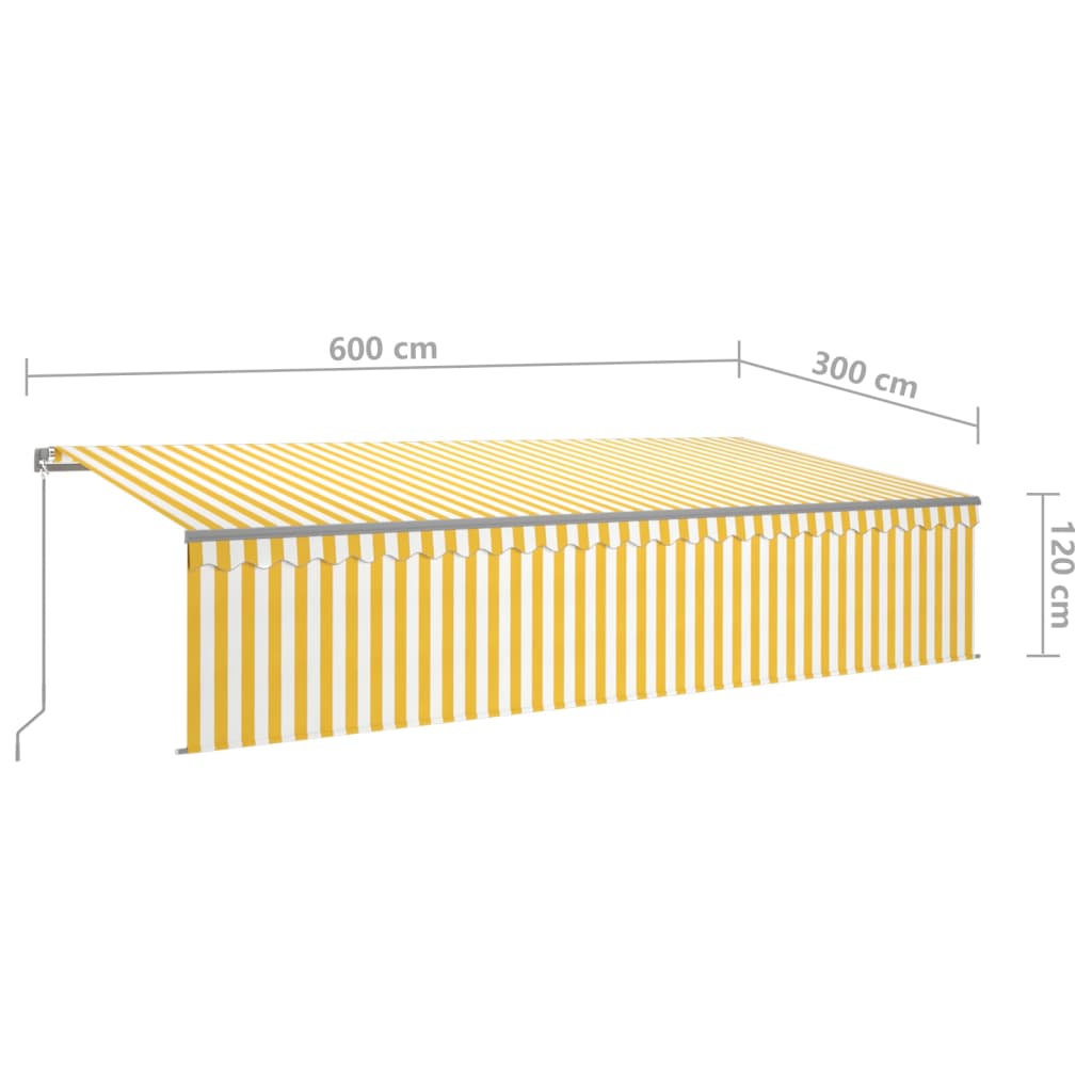 Käsin sisäänkelattava markiisi verhot/LED 6x3 m keltavalkoinen