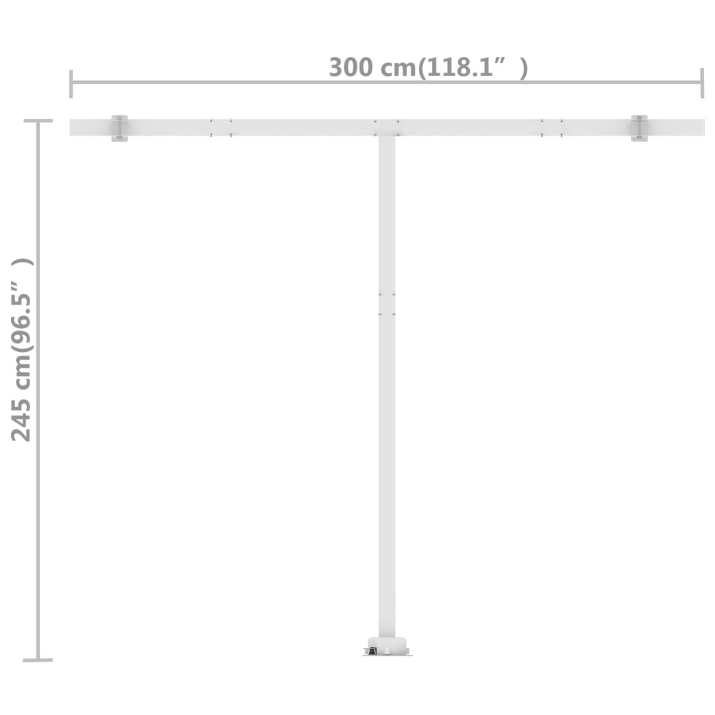 Vapaasti seisova sisäänkelattava markiisi 300x250 cm sin./valk.