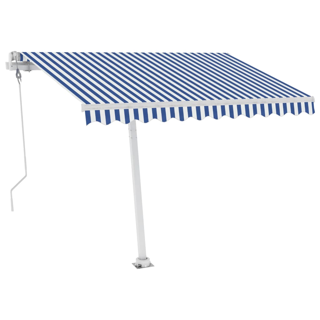 Retractable awning LED/wind sensor 300x250 cm blue and white.