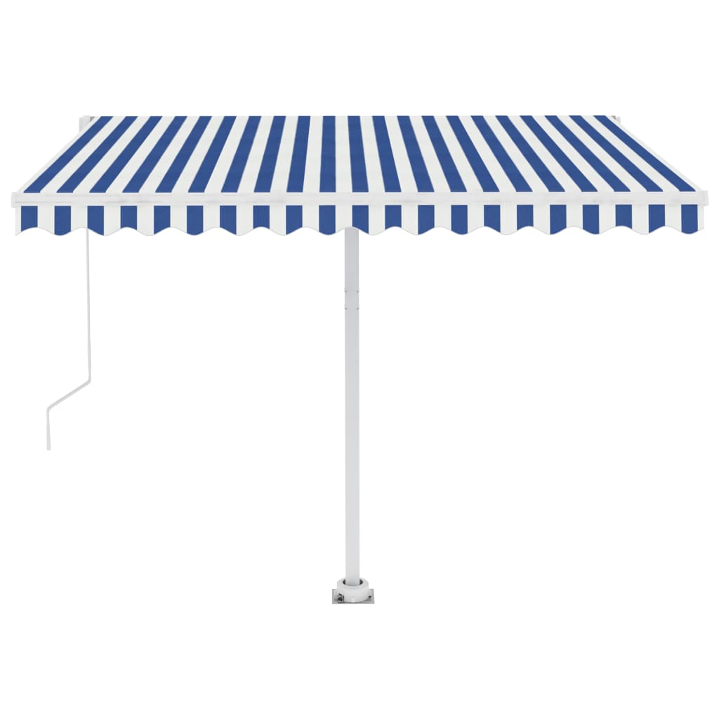 Retractable awning LED/wind sensor 300x250 cm blue and white.