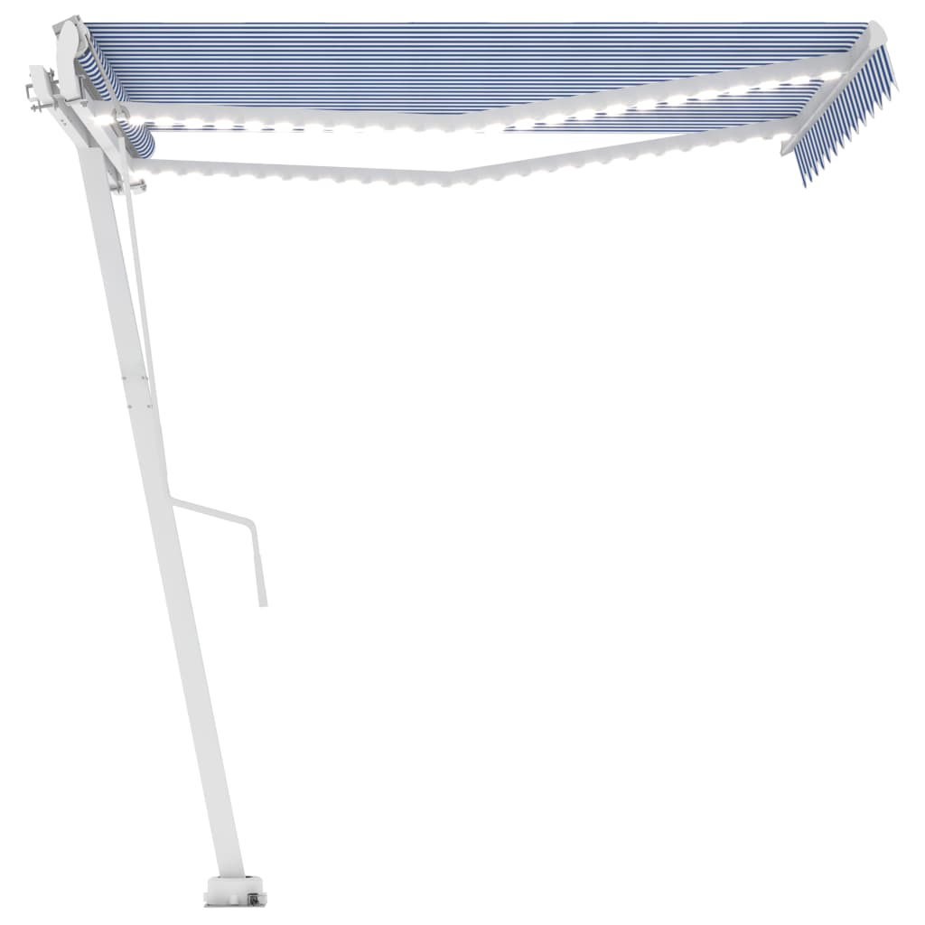 Retractable awning LED/wind sensor 300x250 cm blue and white.