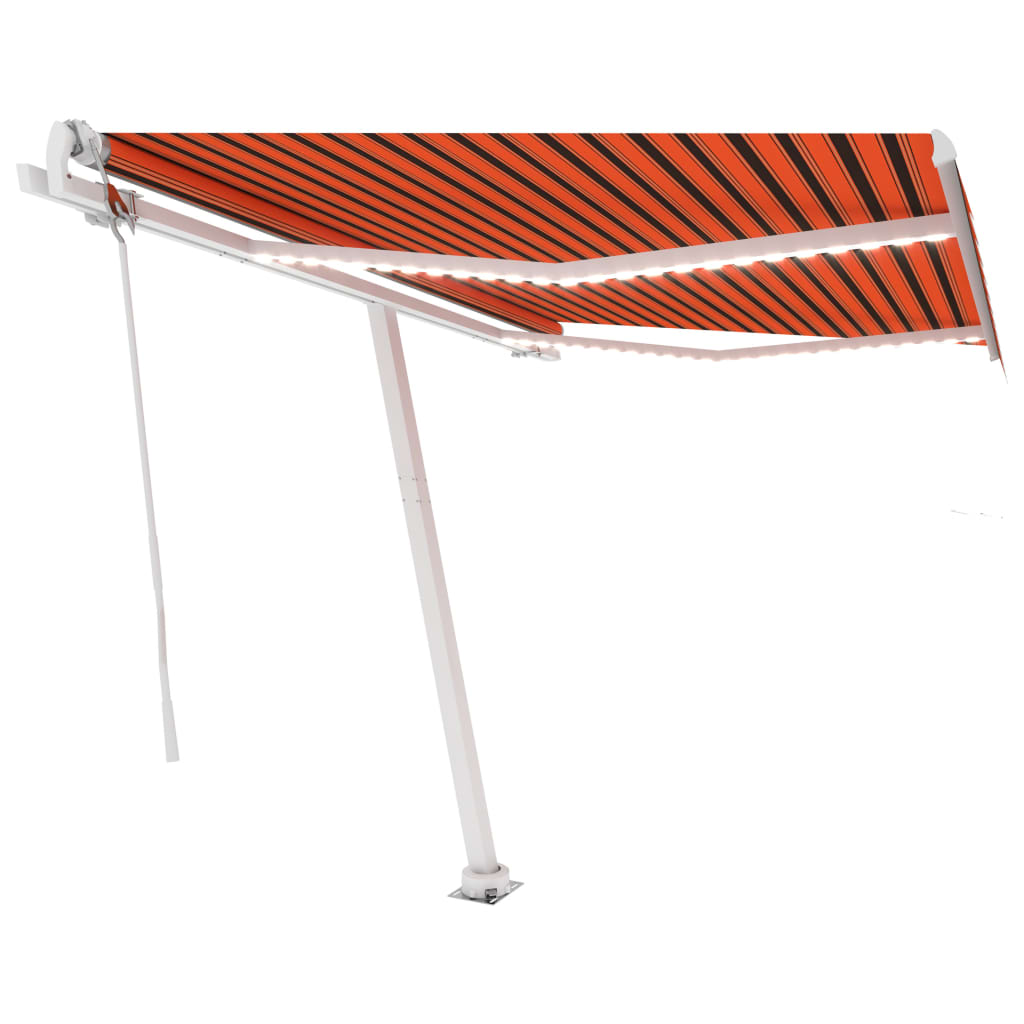 Einziehbare Markise mit LED/Windschutz. 300x250cm orange-braun