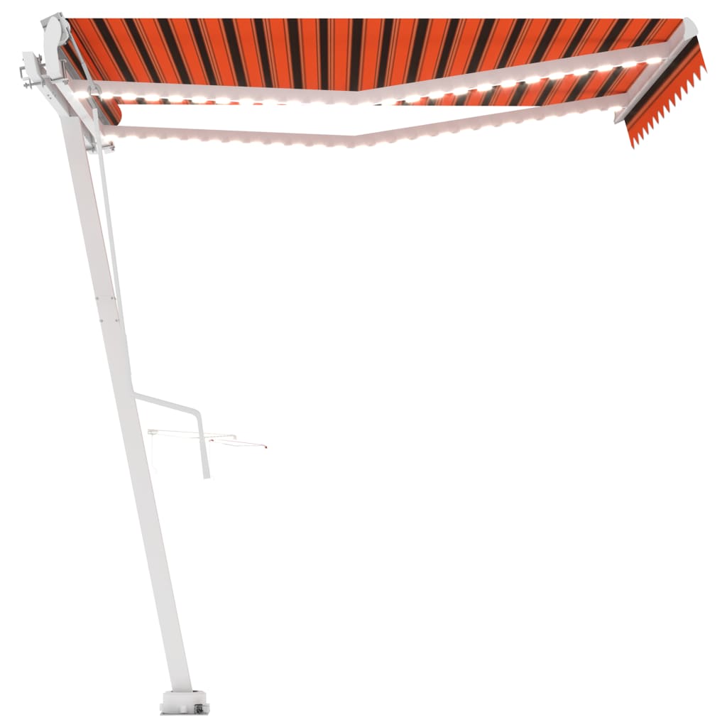 Einziehbare Markise mit LED/Windschutz. 300x250cm orange-braun