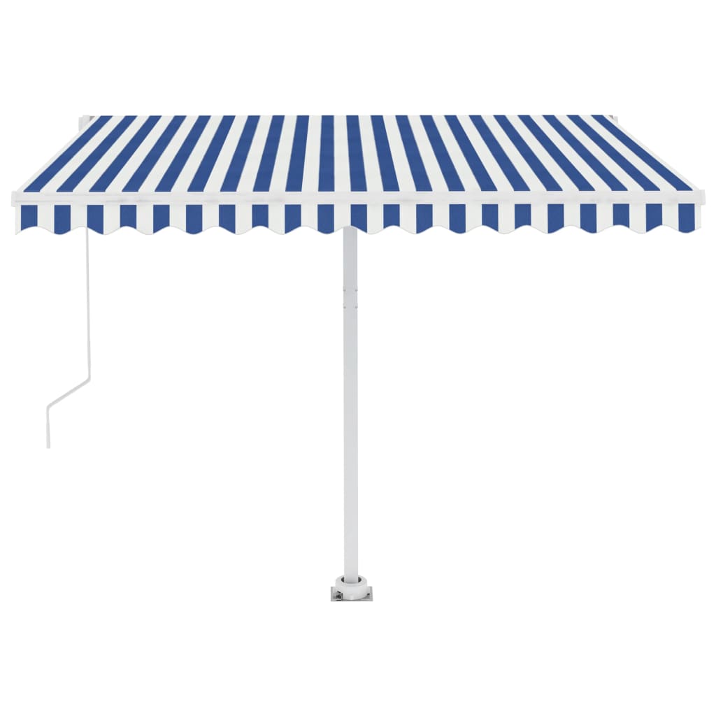 Retractable awning LED/wind sensor 350x250cm blue and white