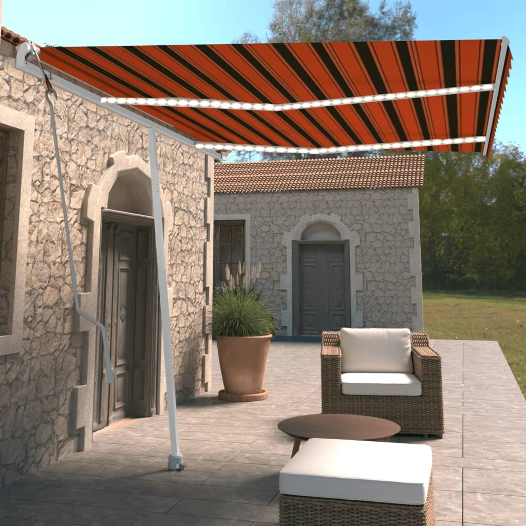 Retractable awning LED/wind sensor 350x250cm orange-brown