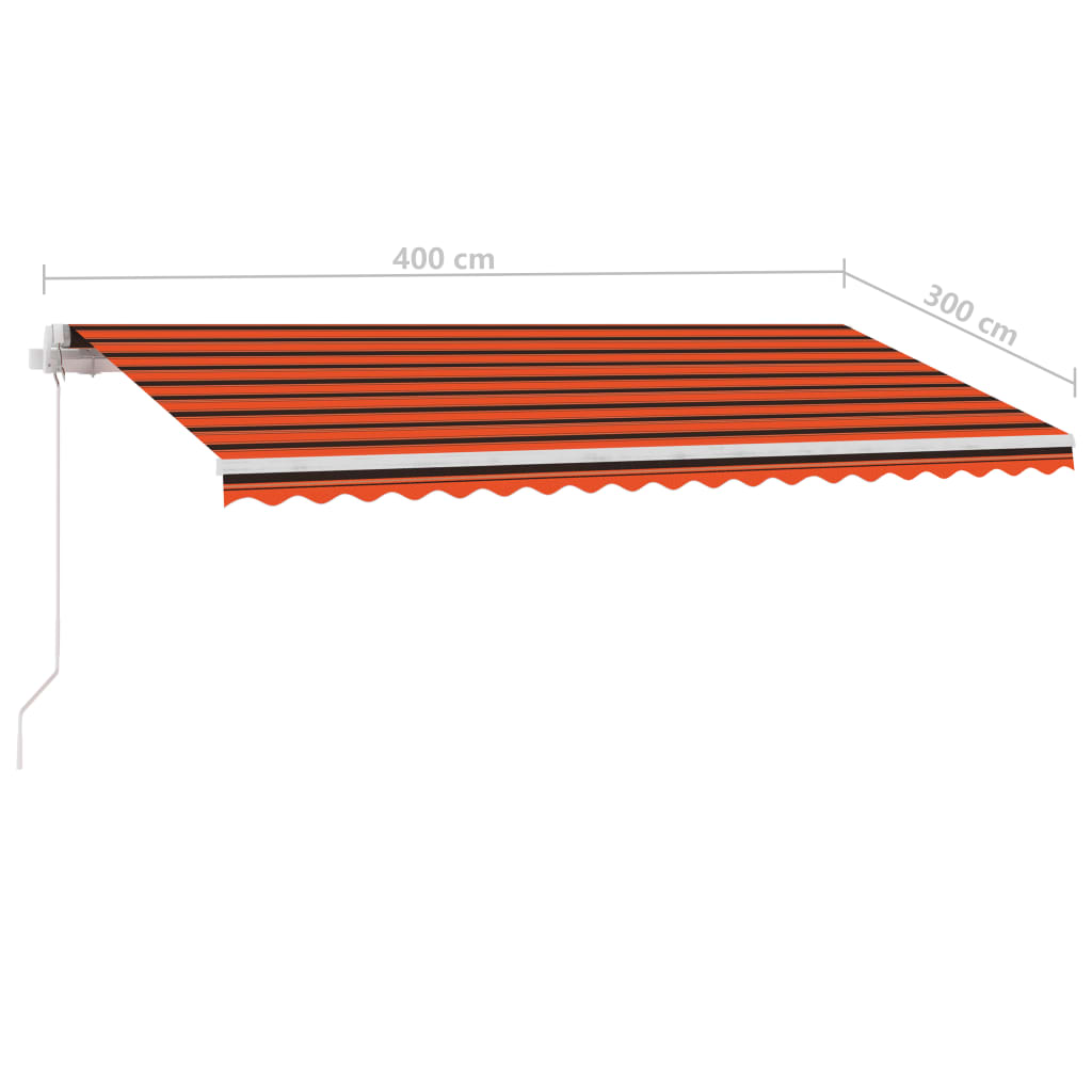 Käsin sisäänkelattava markiisi LEDillä 400x300 cm oranssiruskea