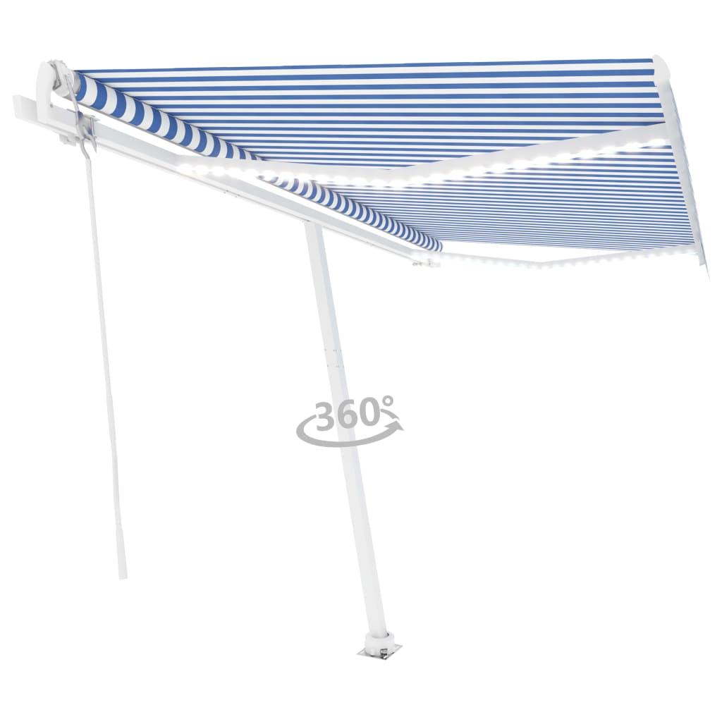 Einziehbare Markise LED/Windsensor 400x300 cm blau und weiß.