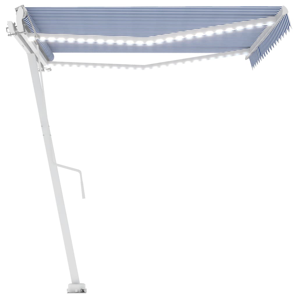 Einziehbare Markise LED/Windsensor 400x300 cm blau und weiß.