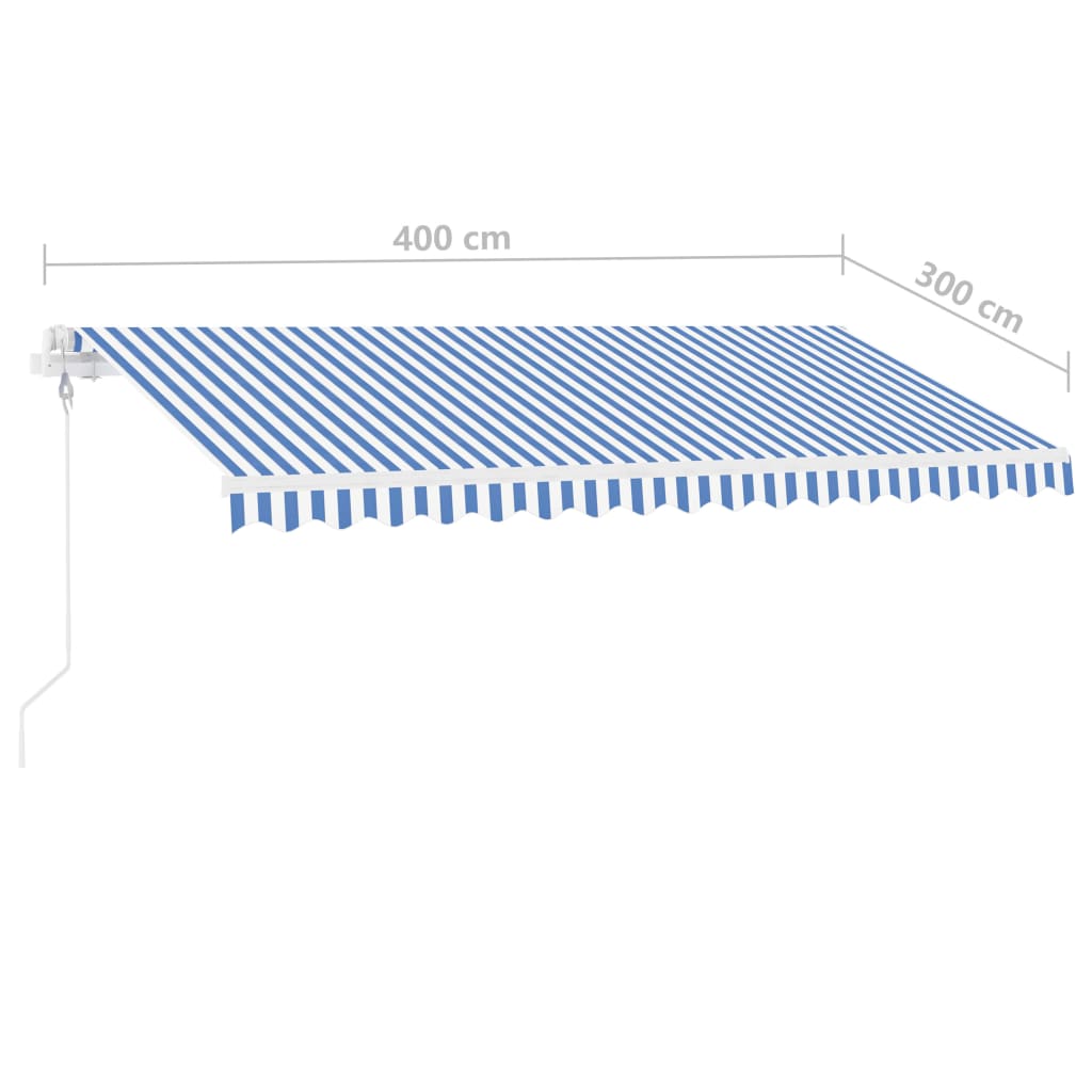 Einziehbare Markise LED/Windsensor 400x300 cm blau und weiß.