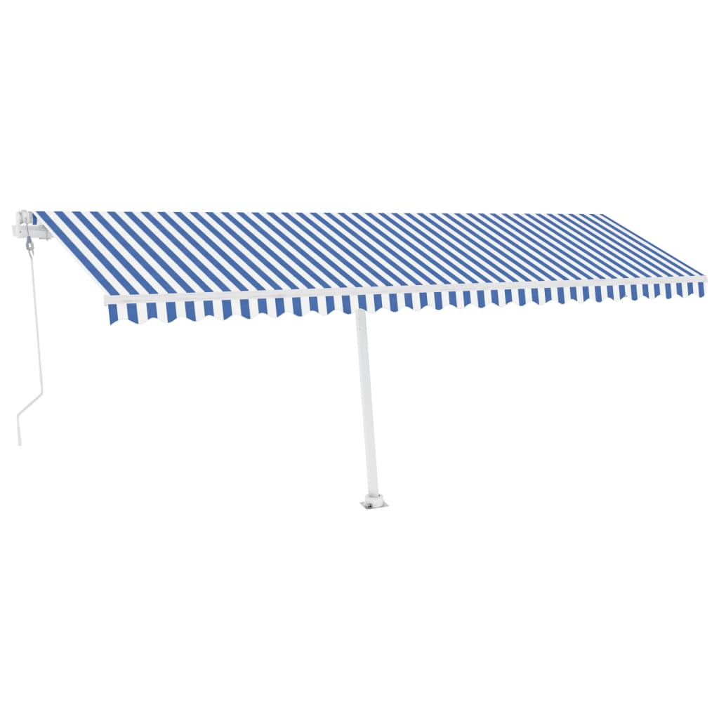 Einziehbare Markise LED/Windsensor 600x300 cm blau und weiß.