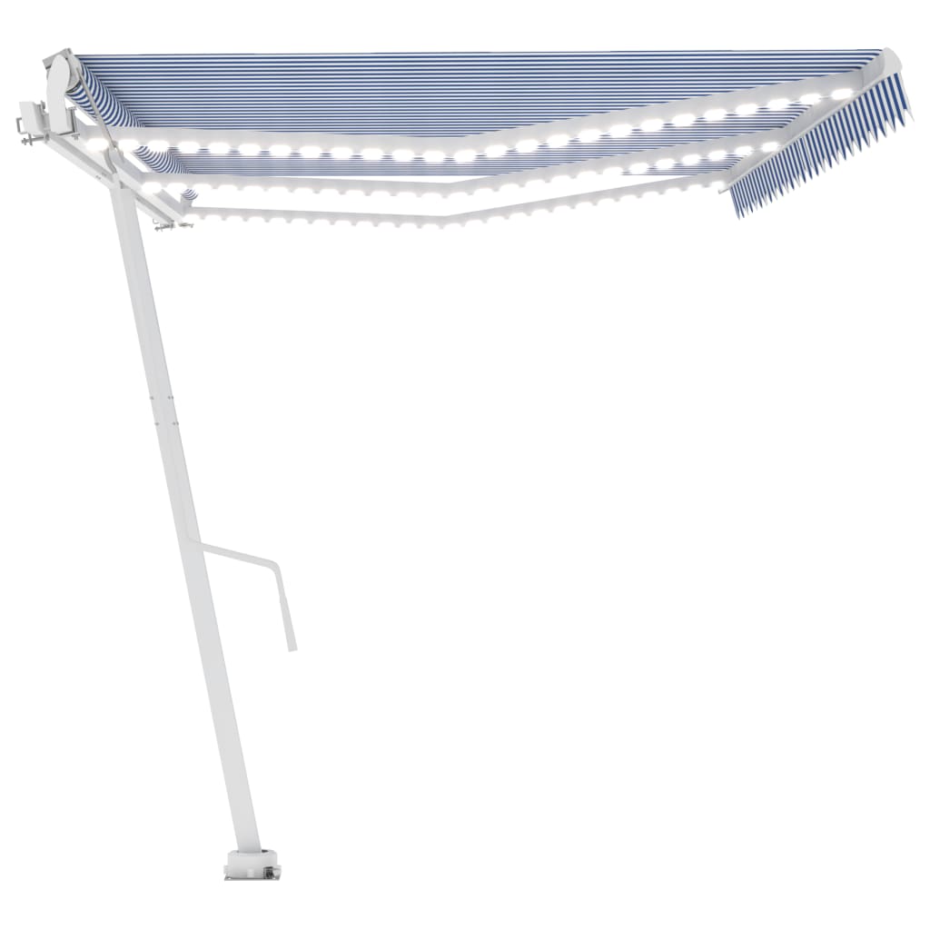 Einziehbare Markise LED/Windsensor 600x300 cm blau und weiß.