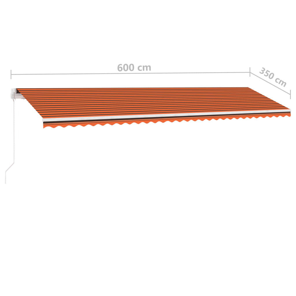 Sisäänkelattava markiisi LED-valo 600x350 cm orans./rusk.