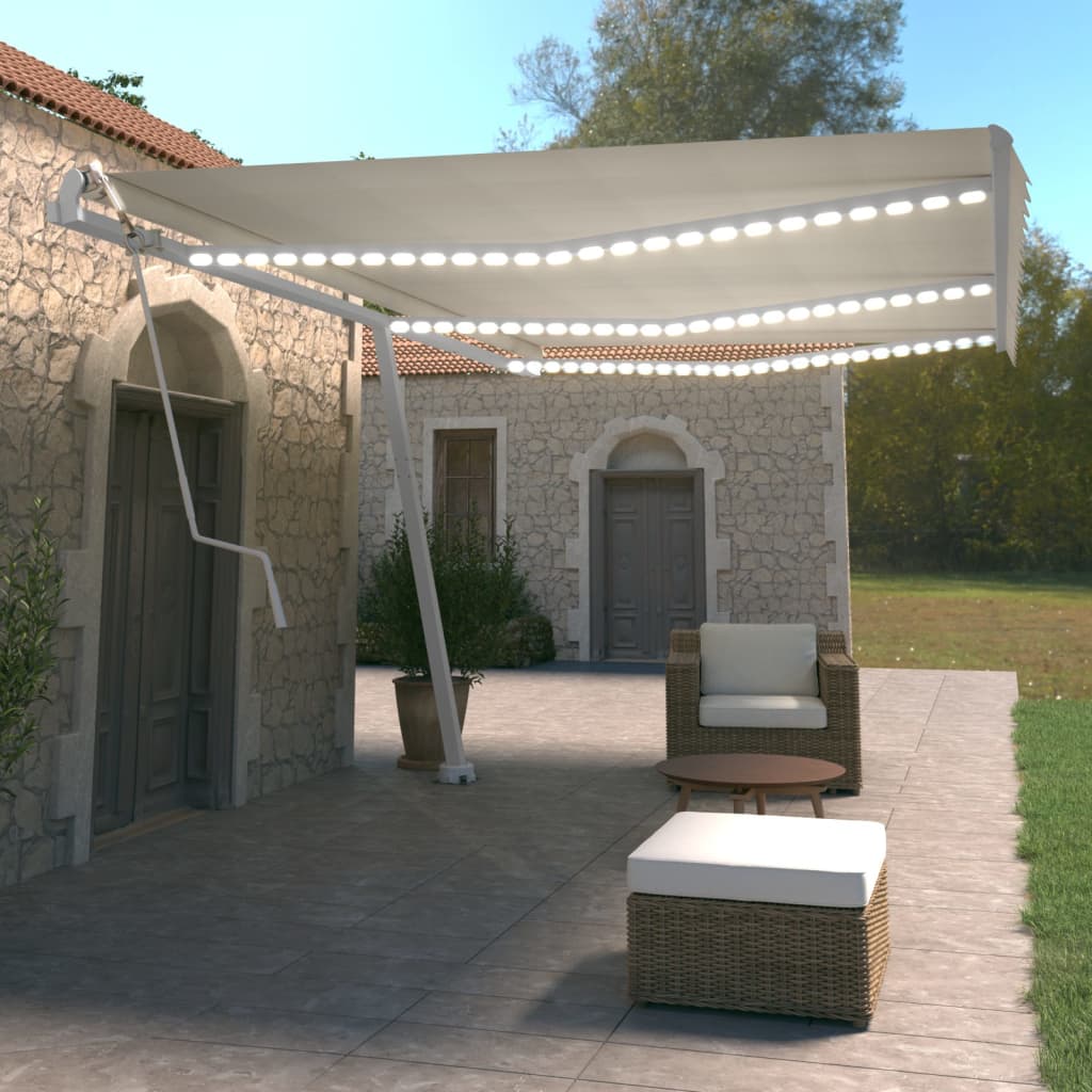 Retractable awning with LED and wind sensor 600x350 cm cream