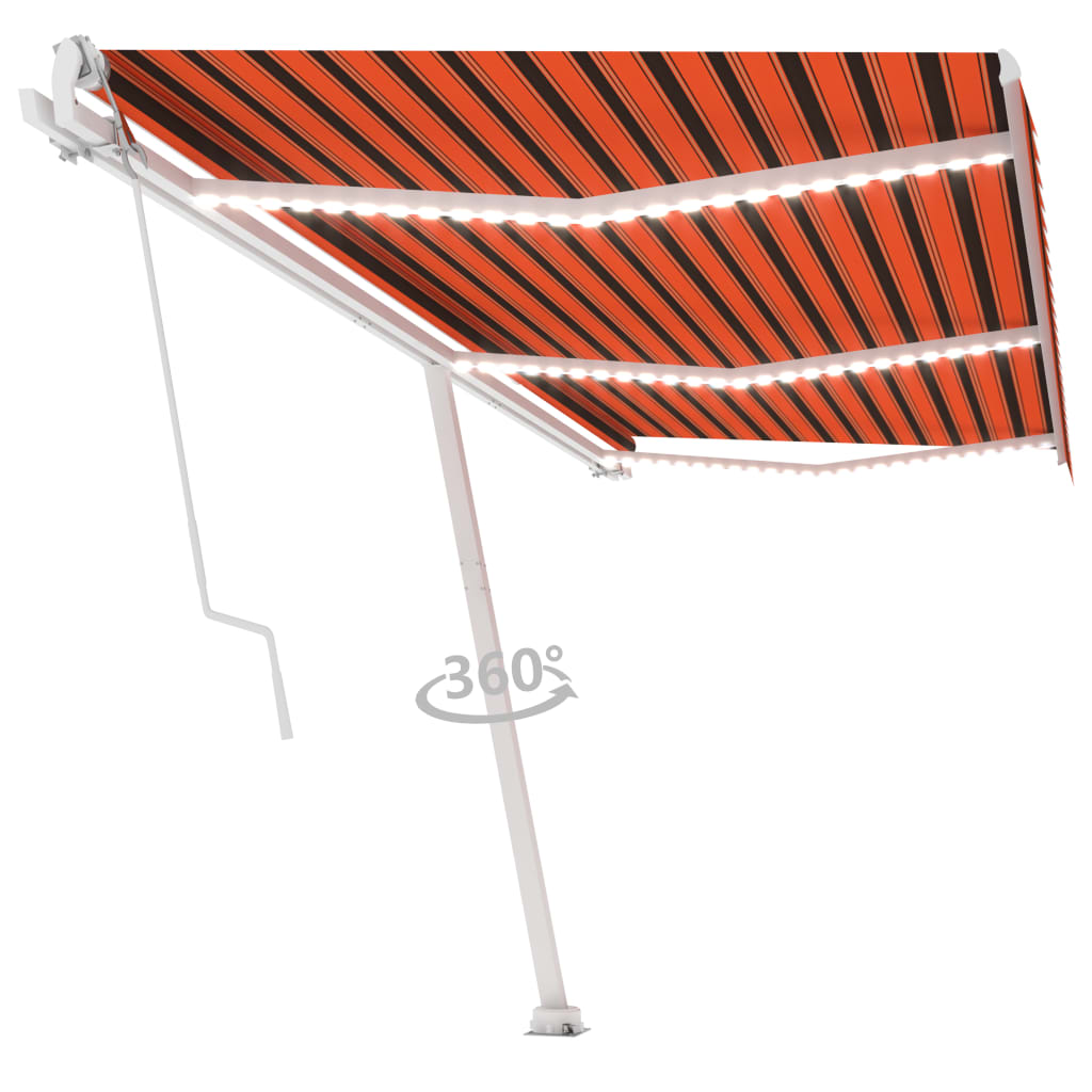 Retractable awning LED/wind sensor 600x350cm orange/brown.