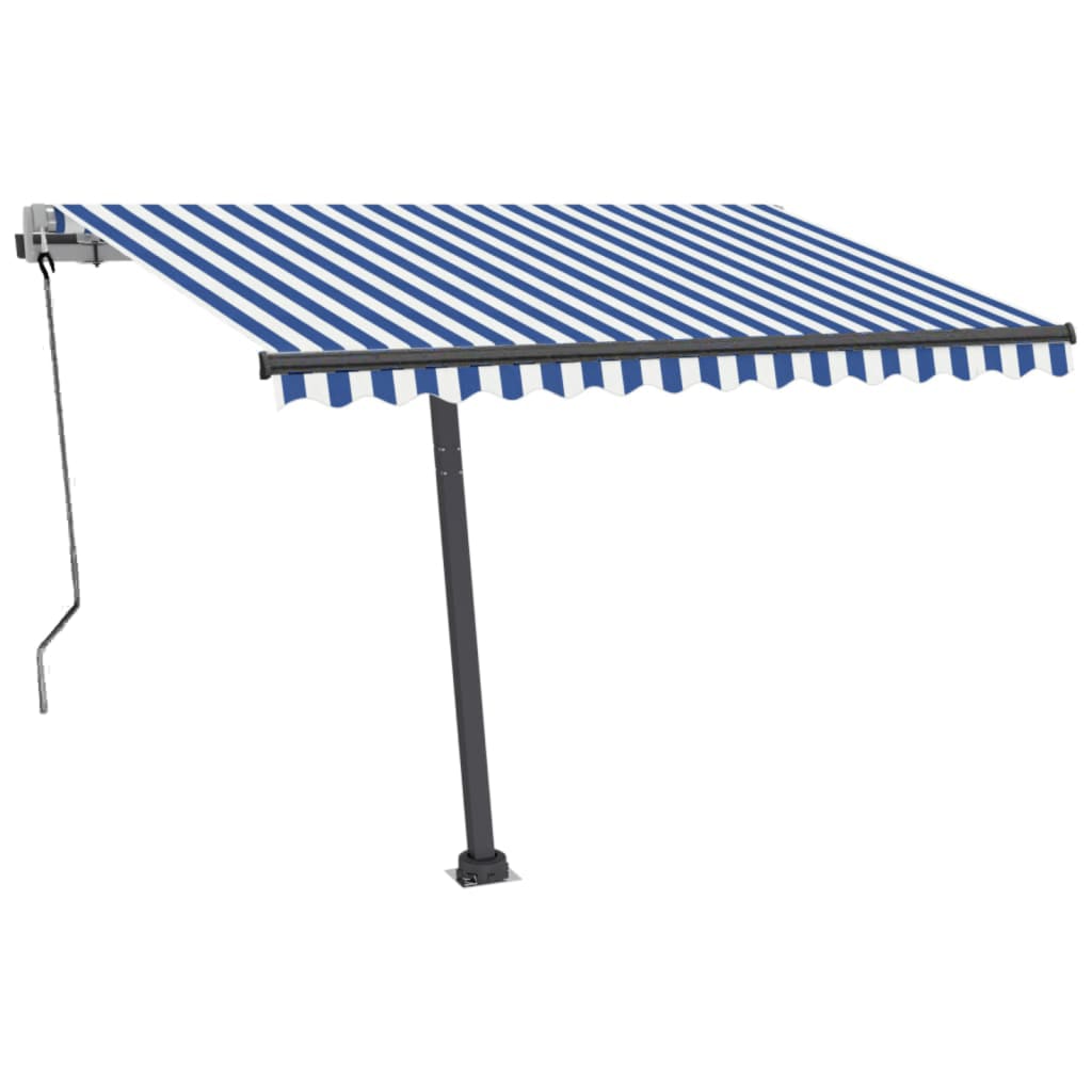 Retractable awning LED/wind sensor 300x250 cm blue and white.