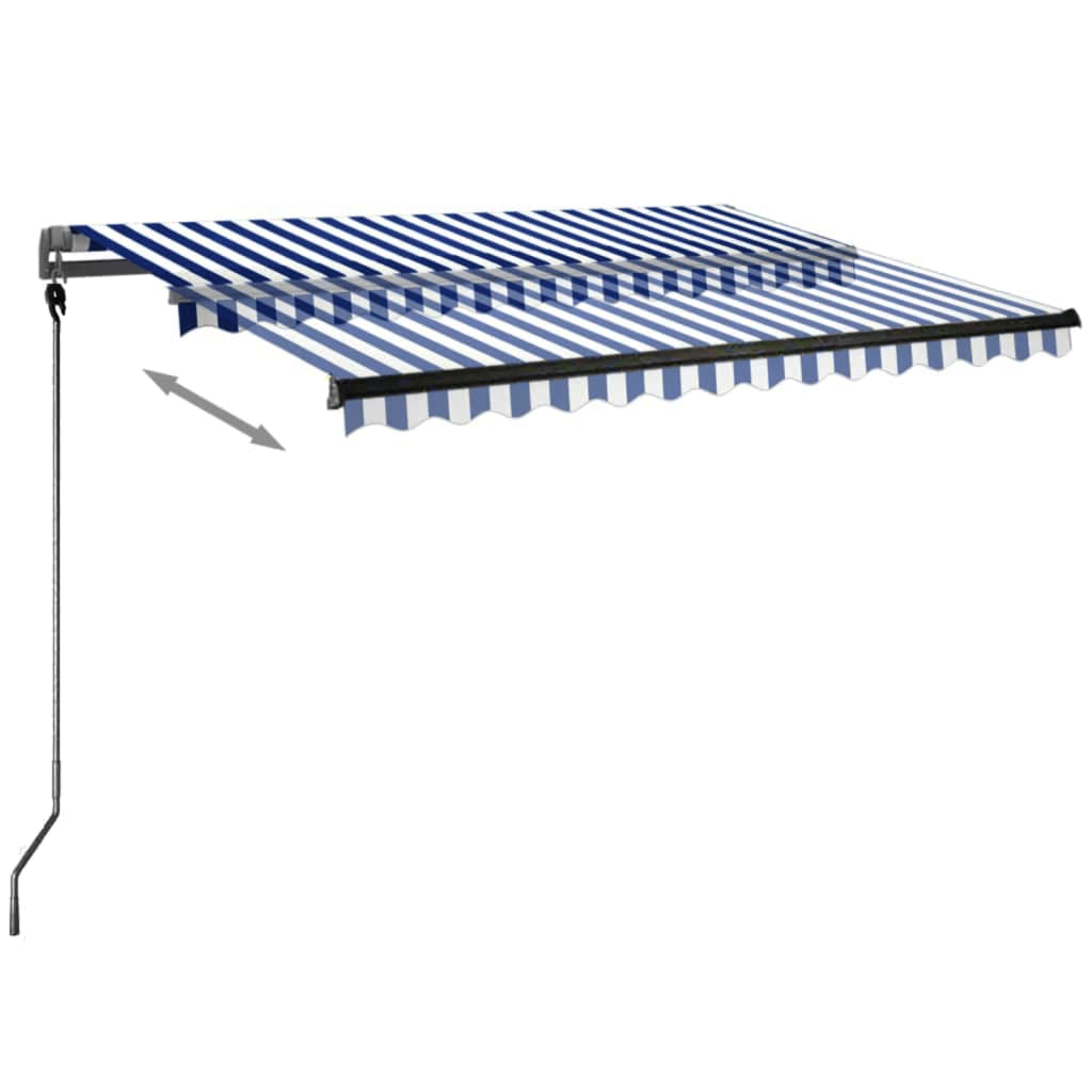 Retractable awning LED/wind sensor 300x250 cm blue and white.