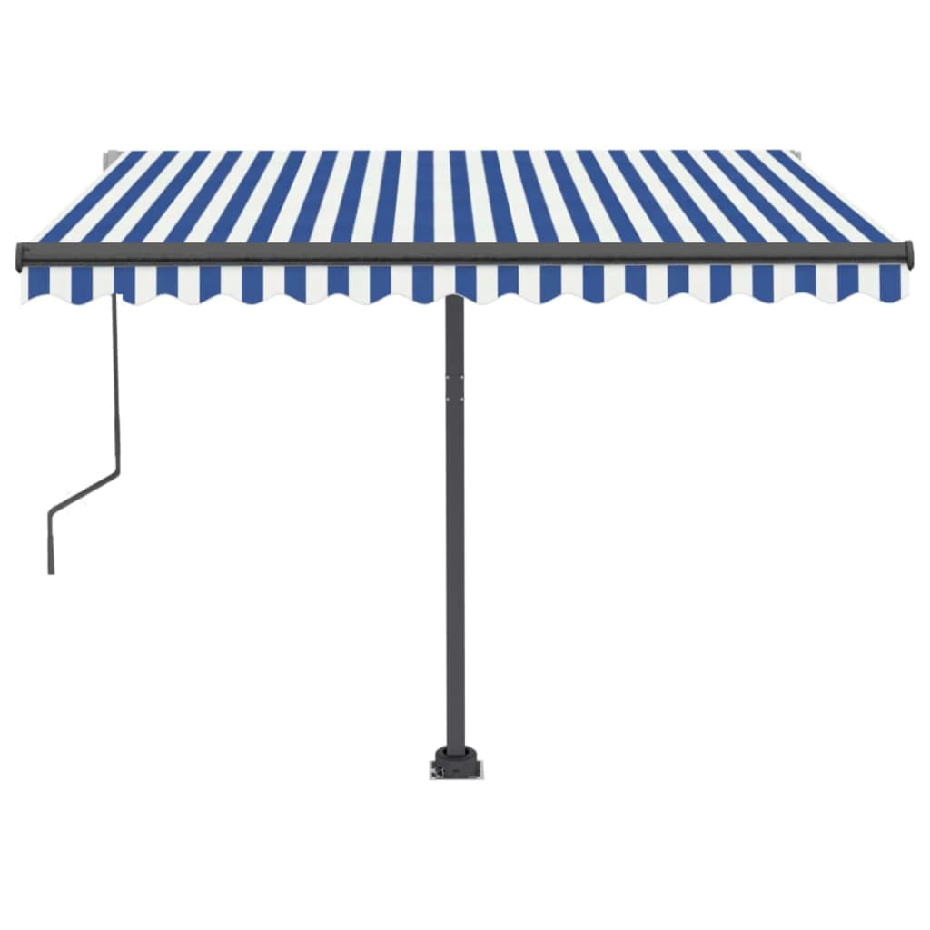 Retractable awning LED/wind sensor 300x250 cm blue and white.