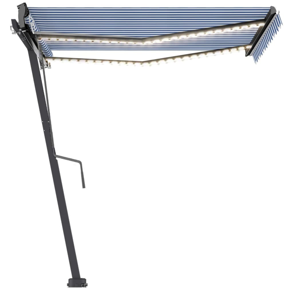 Retractable awning LED/wind sensor 300x250 cm blue and white.