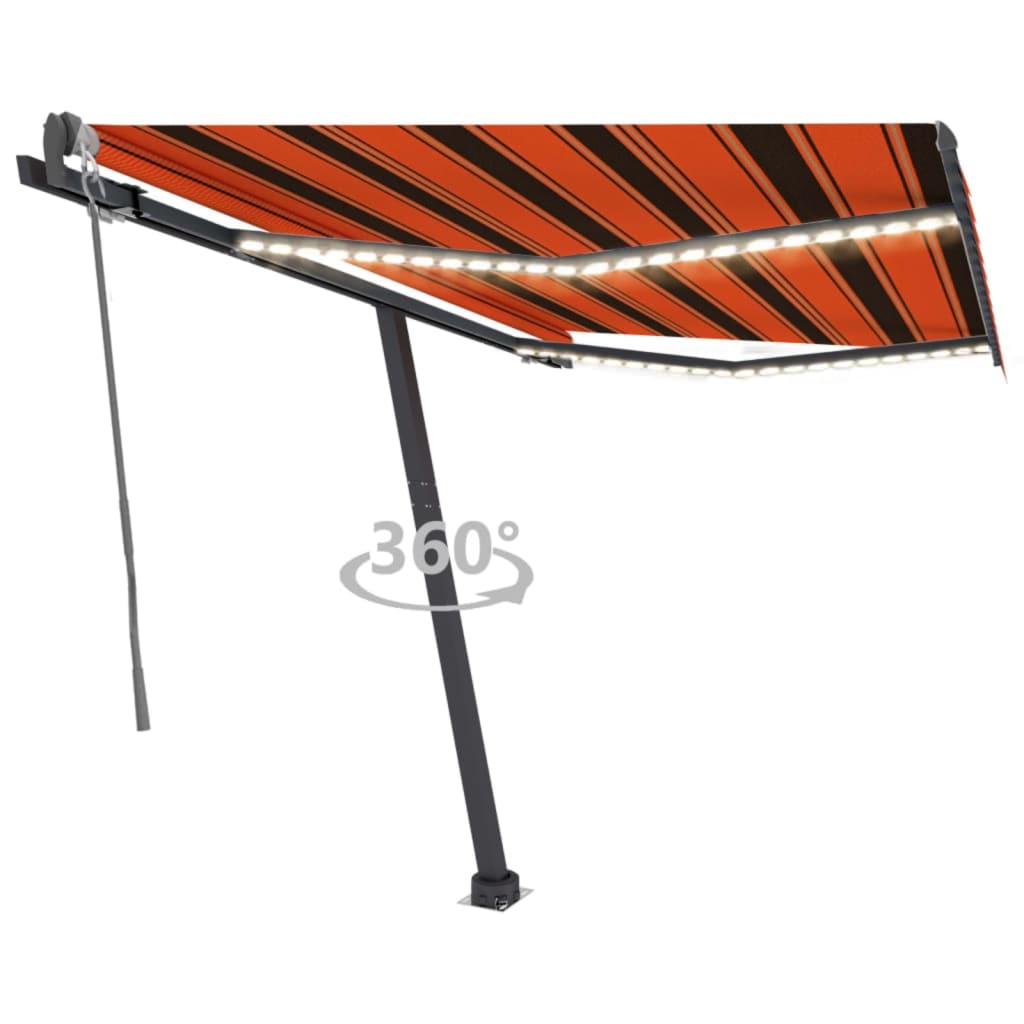 Einziehbare Markise mit LED/Windschutz. 300x250cm orange-braun